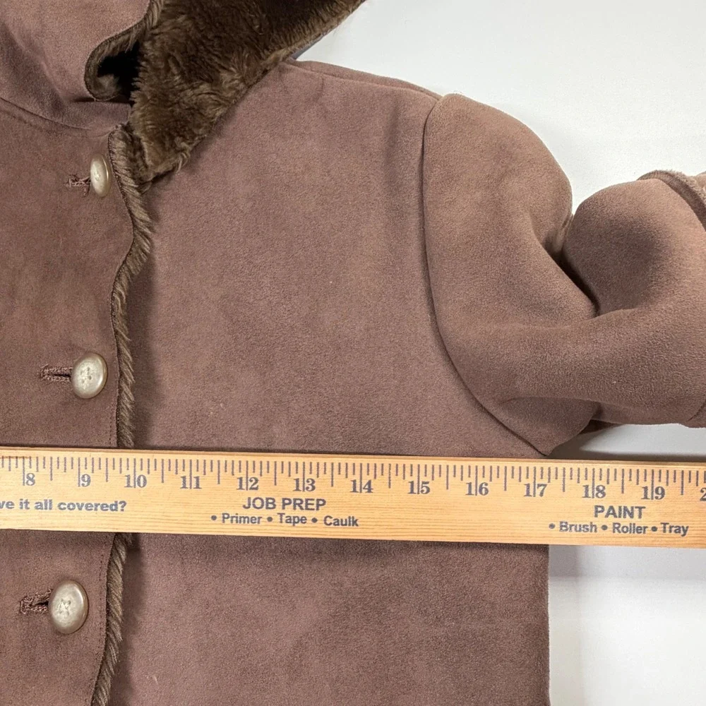 GAP Faux Shearling Hooded Coat Kids Size M 7-8 Brown Winter Jacket Faux Suede
